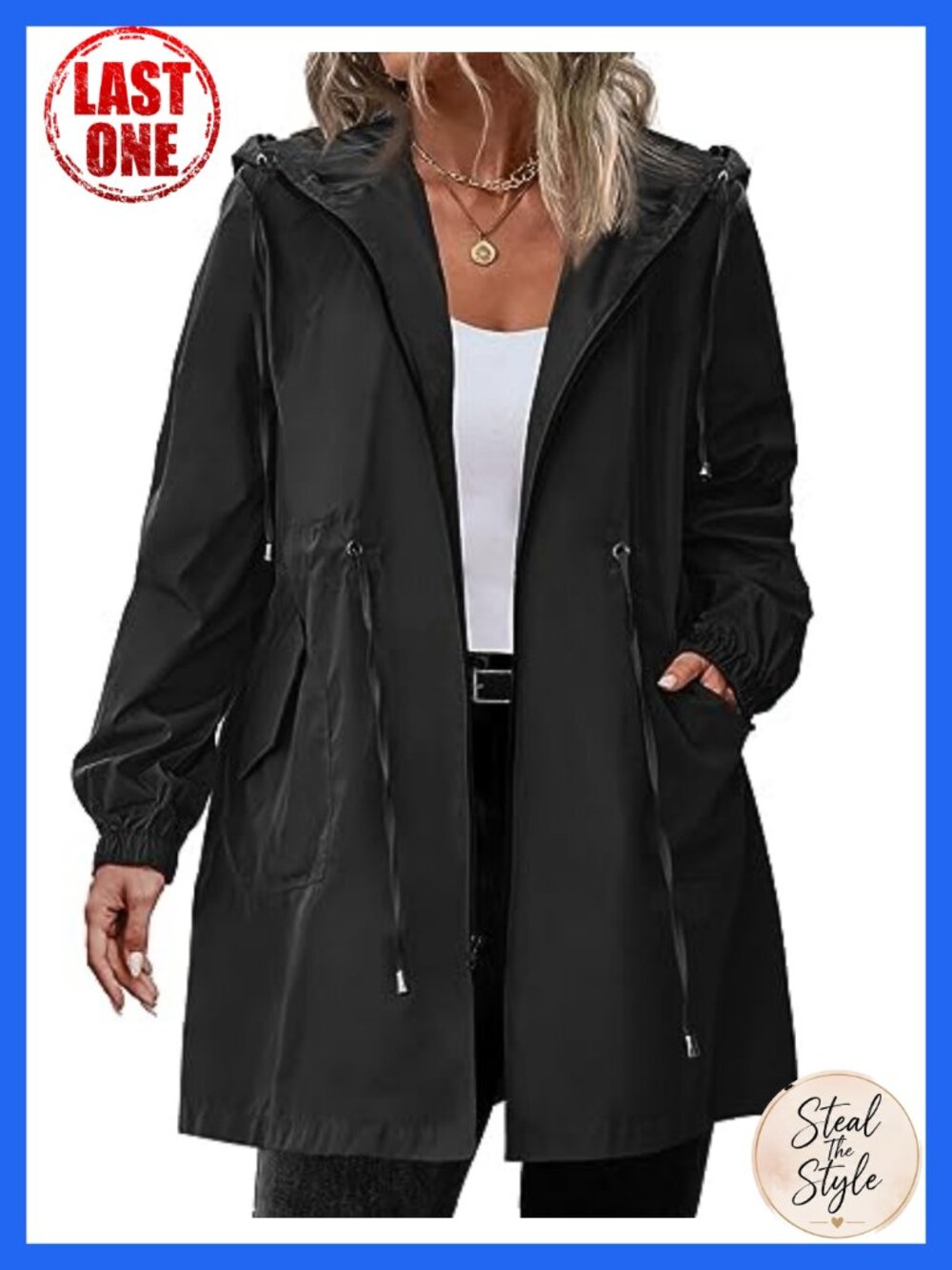 Women's Plus Size Waterproof Raincoat Long Hooded Windbreaker Jacket